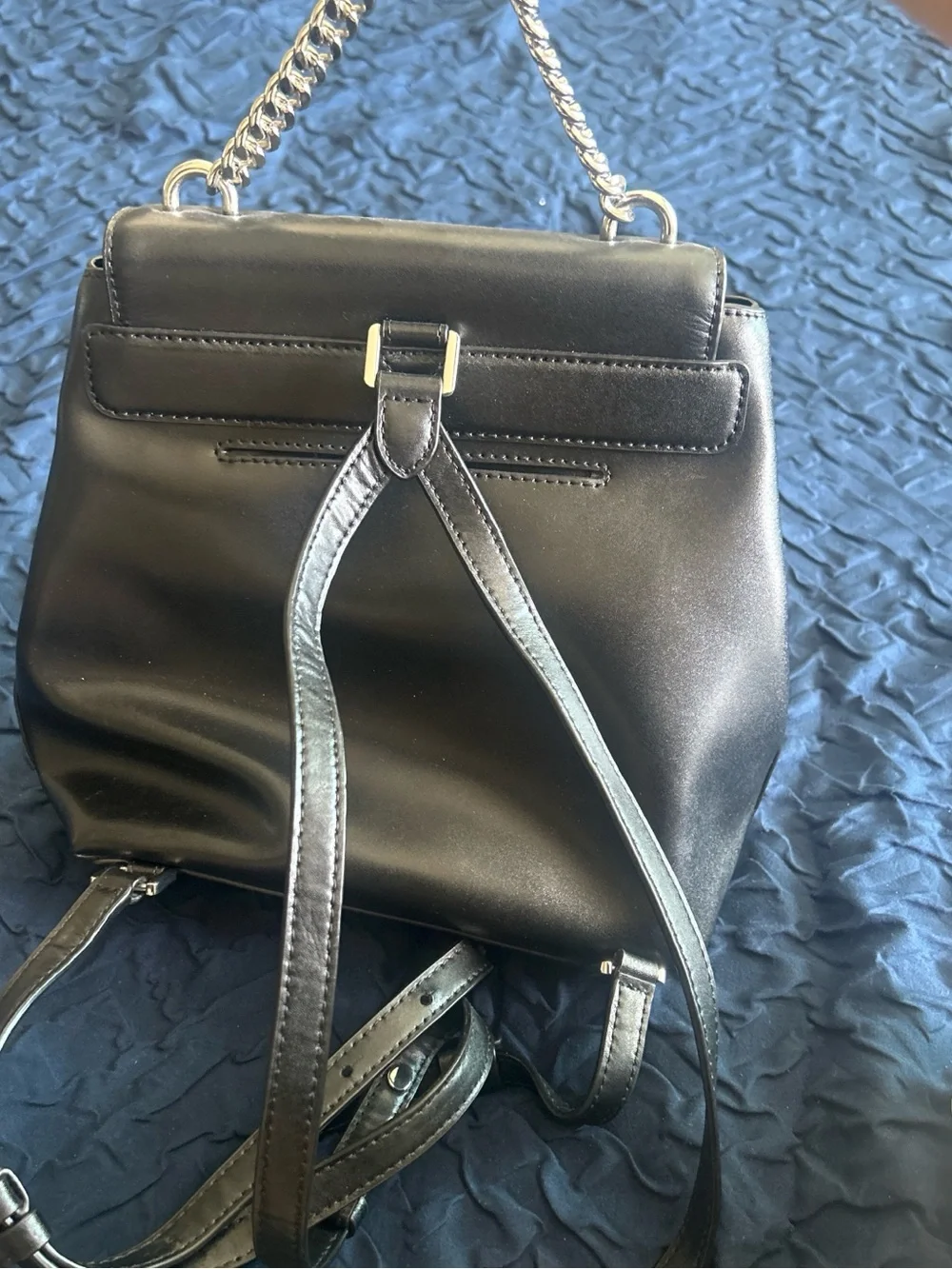 Michael Kors Black Leather Backpack with Silver Chain Handle
